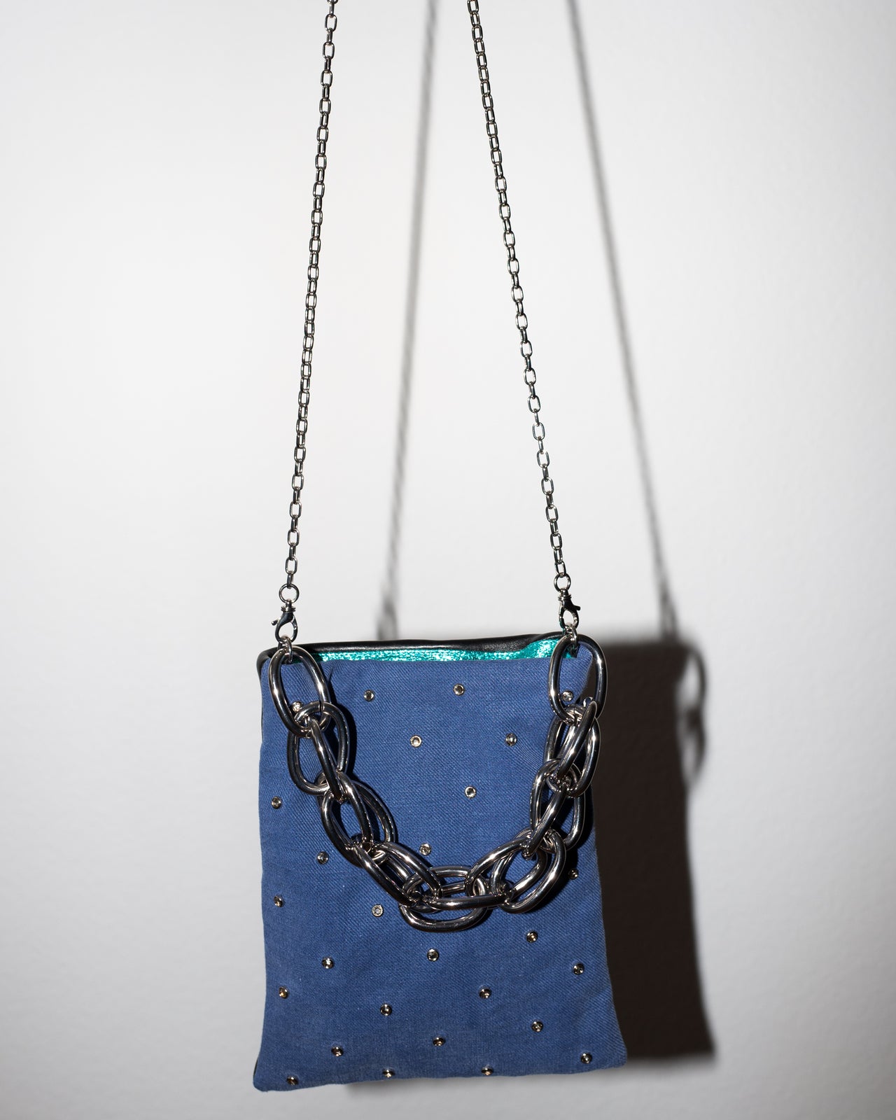 Bag with Swarovski Crystals Blue French Workwear Palladium Chain