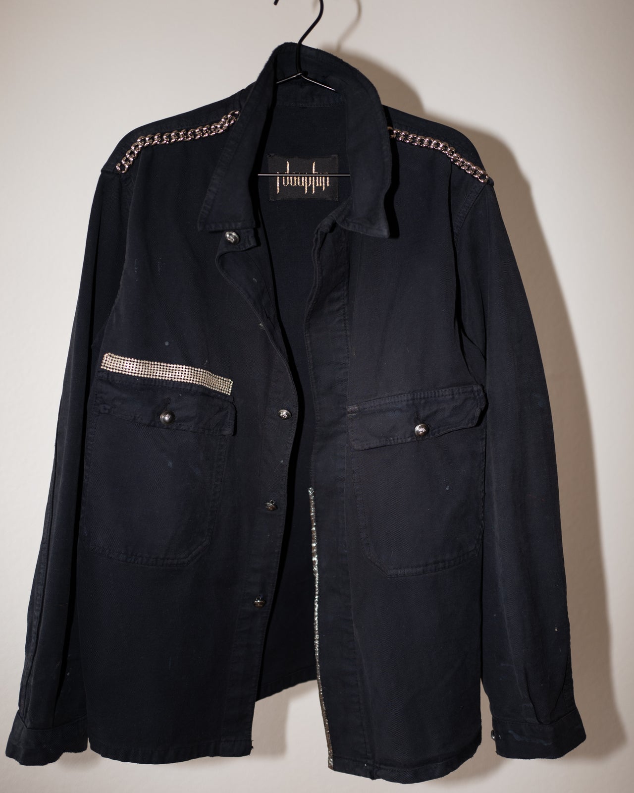 Black French Workwear Jacket Gun Metal Lurex Large
