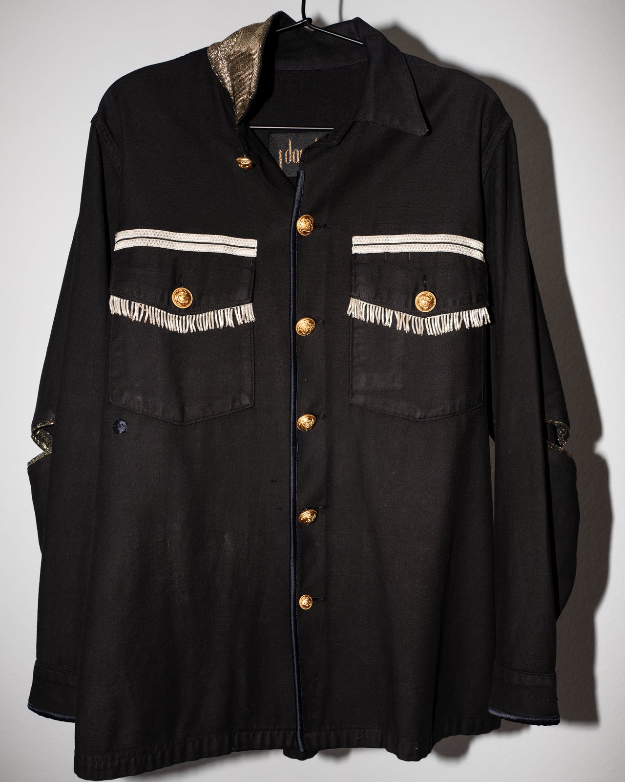 Military Black Jacket Silver Bullion Fringes Gold Collar Medium