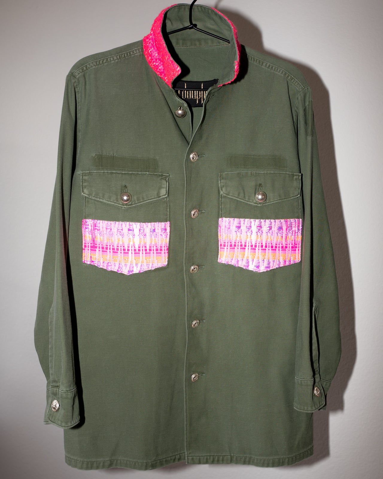Military Jacket Green Neon Pink Tweed Medium