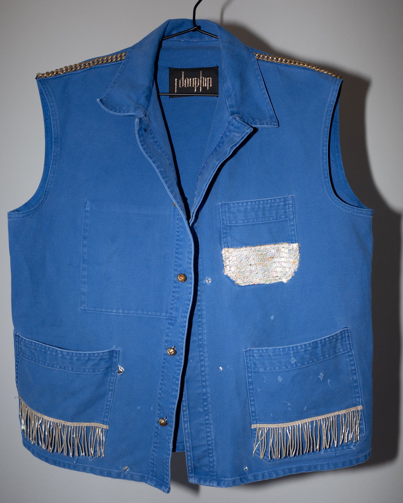 Cobalt Blue Vest Sleeveless Jacket  Chains Large