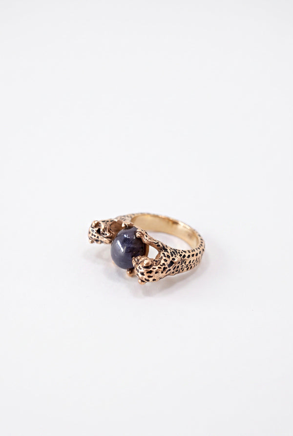 Jaguar Ring Blue Sapphire Black Enamel