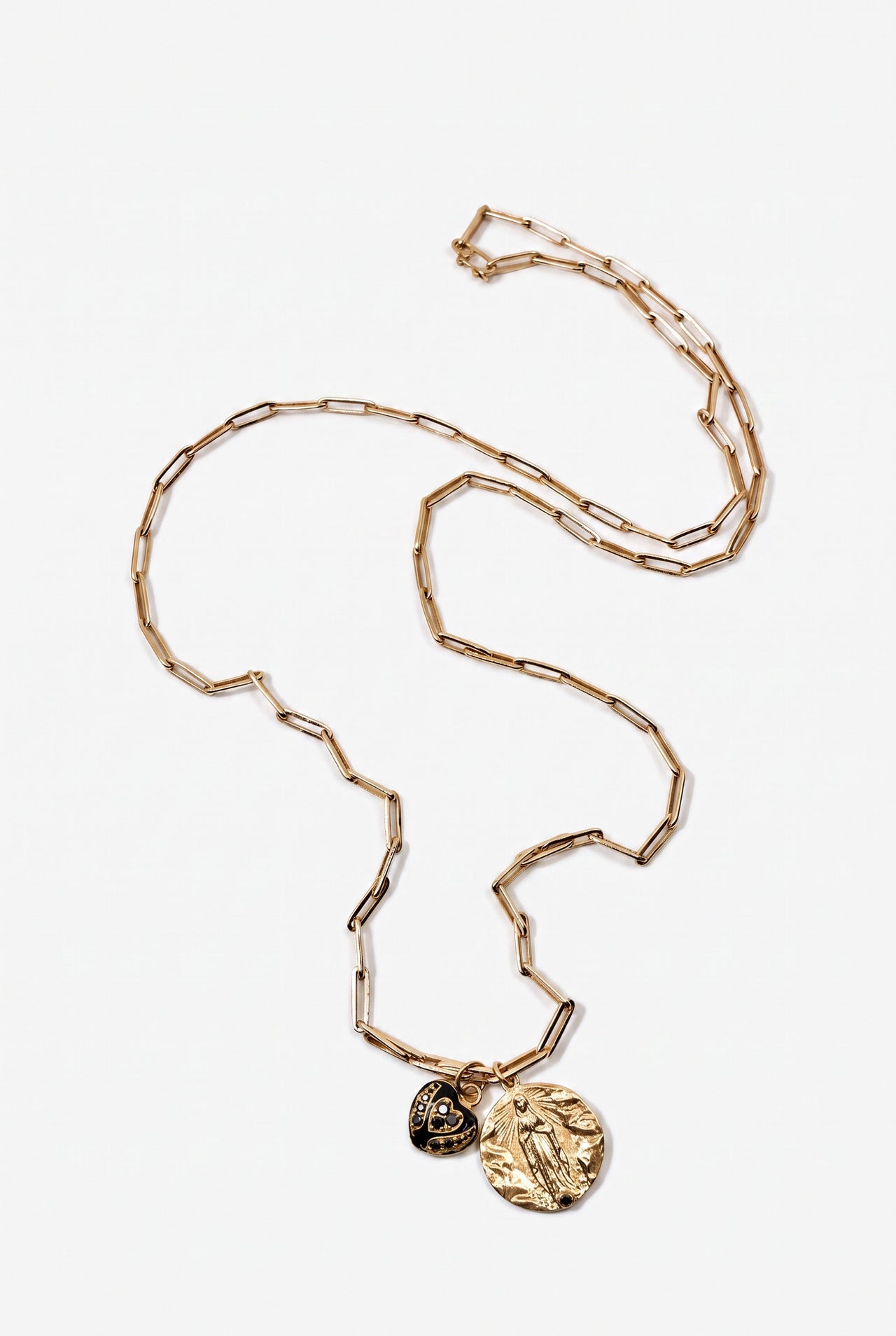 Gold Medal Paperclip Chain Black Diamond Heart