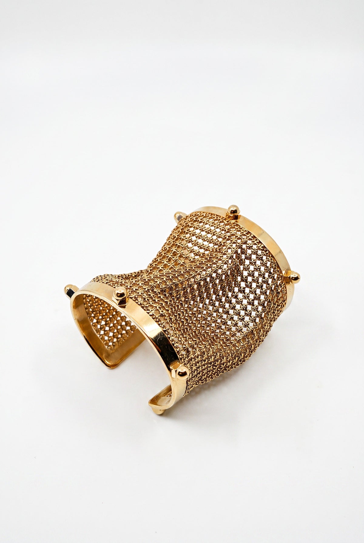 Vintage Gold Mesh Wide Cuff Bracelet Gold Plate