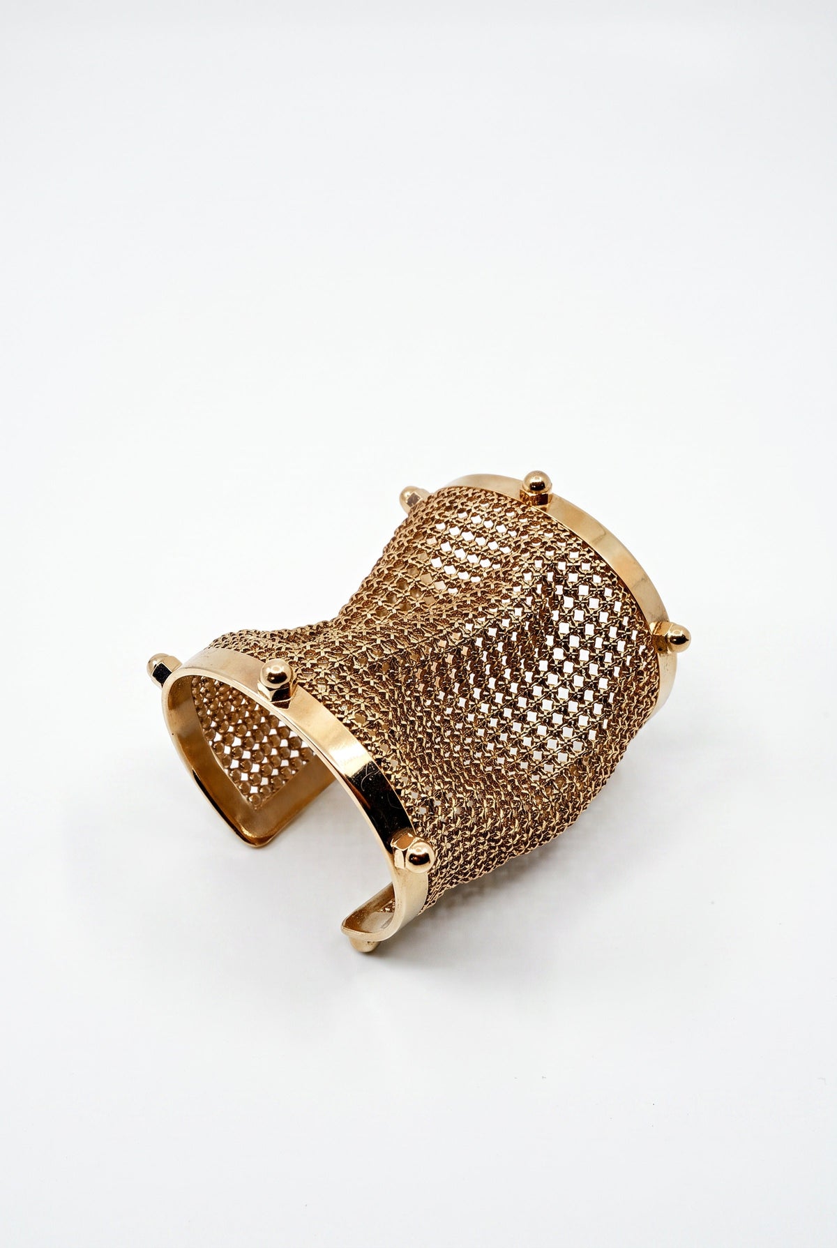 Vintage Gold Mesh Wide Cuff Bracelet Gold Plate