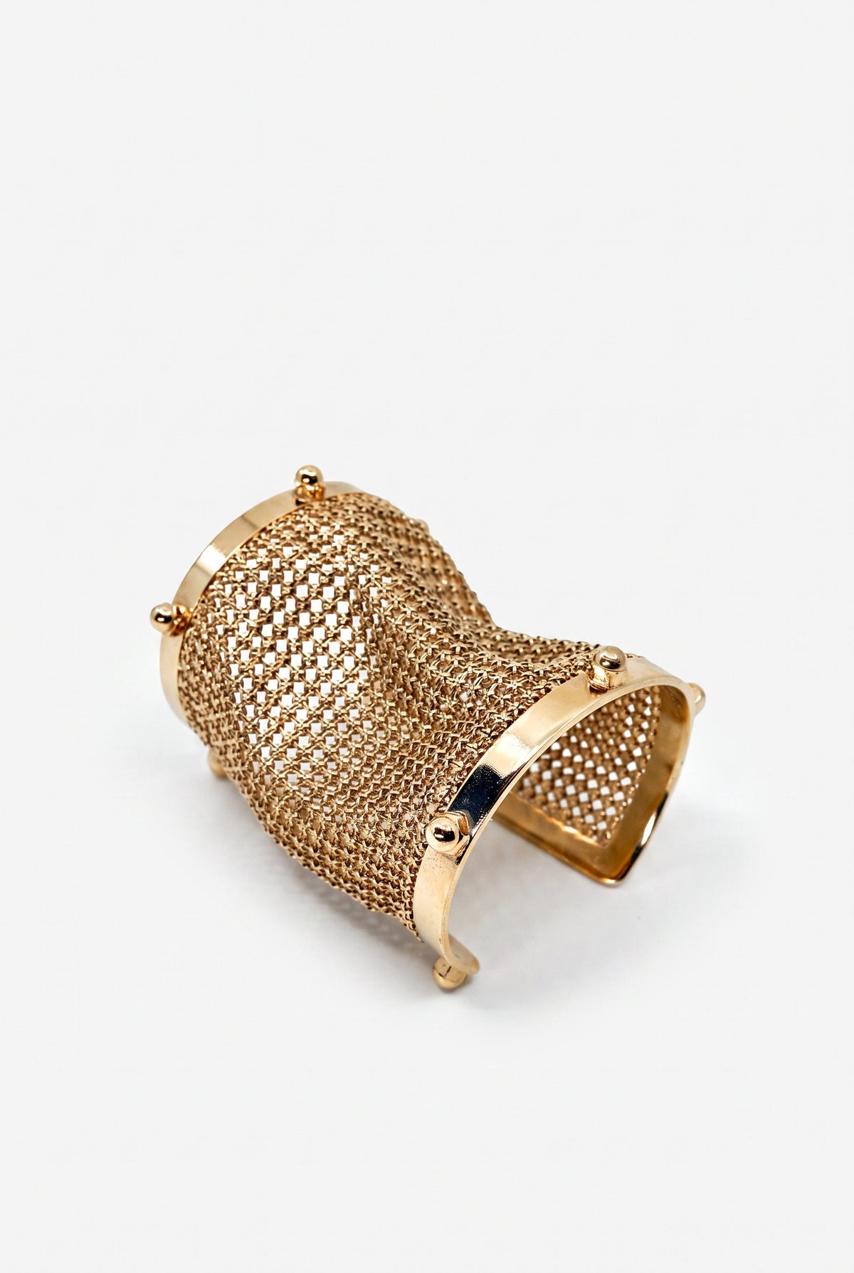 Vintage Gold Mesh Wide Cuff Bracelet Gold Plate