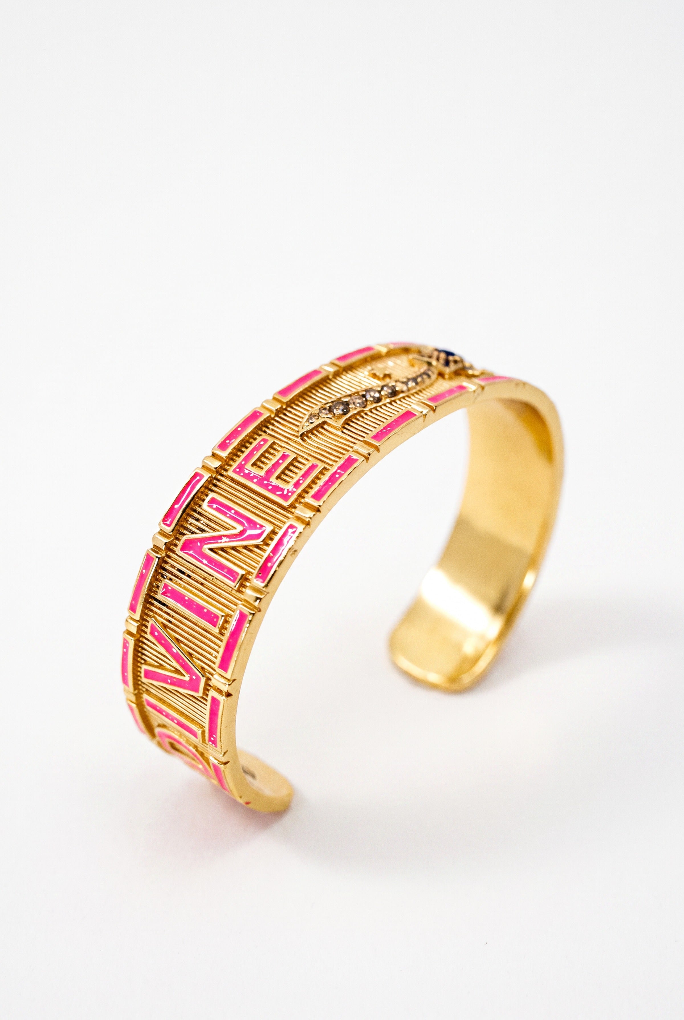 Pink Enamel Cuff Blue Sapphire Bracelet Diamond