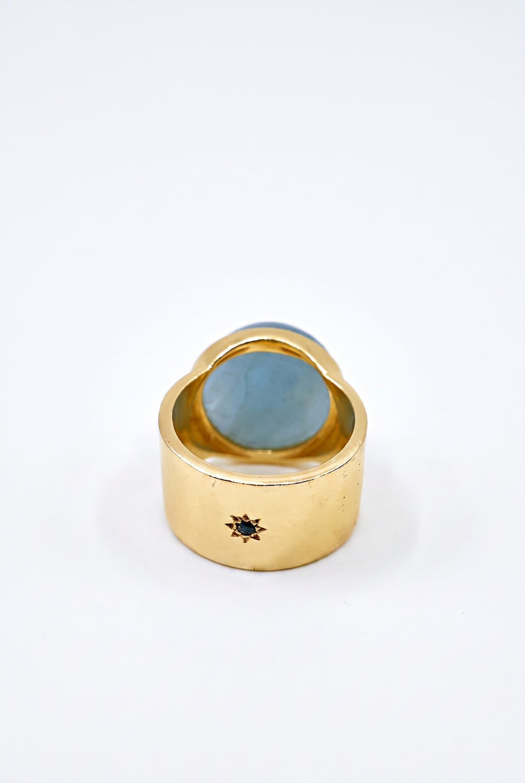 High Dome Aquamarine Ring Cabochon Diamond Star