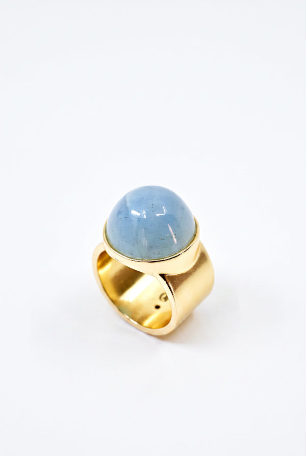 High Dome Aquamarine Ring Cabochon Diamond Star
