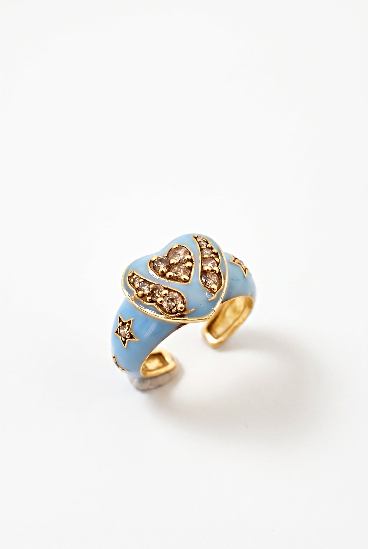 White Diamond Heart Star RingLight Blue Enamel