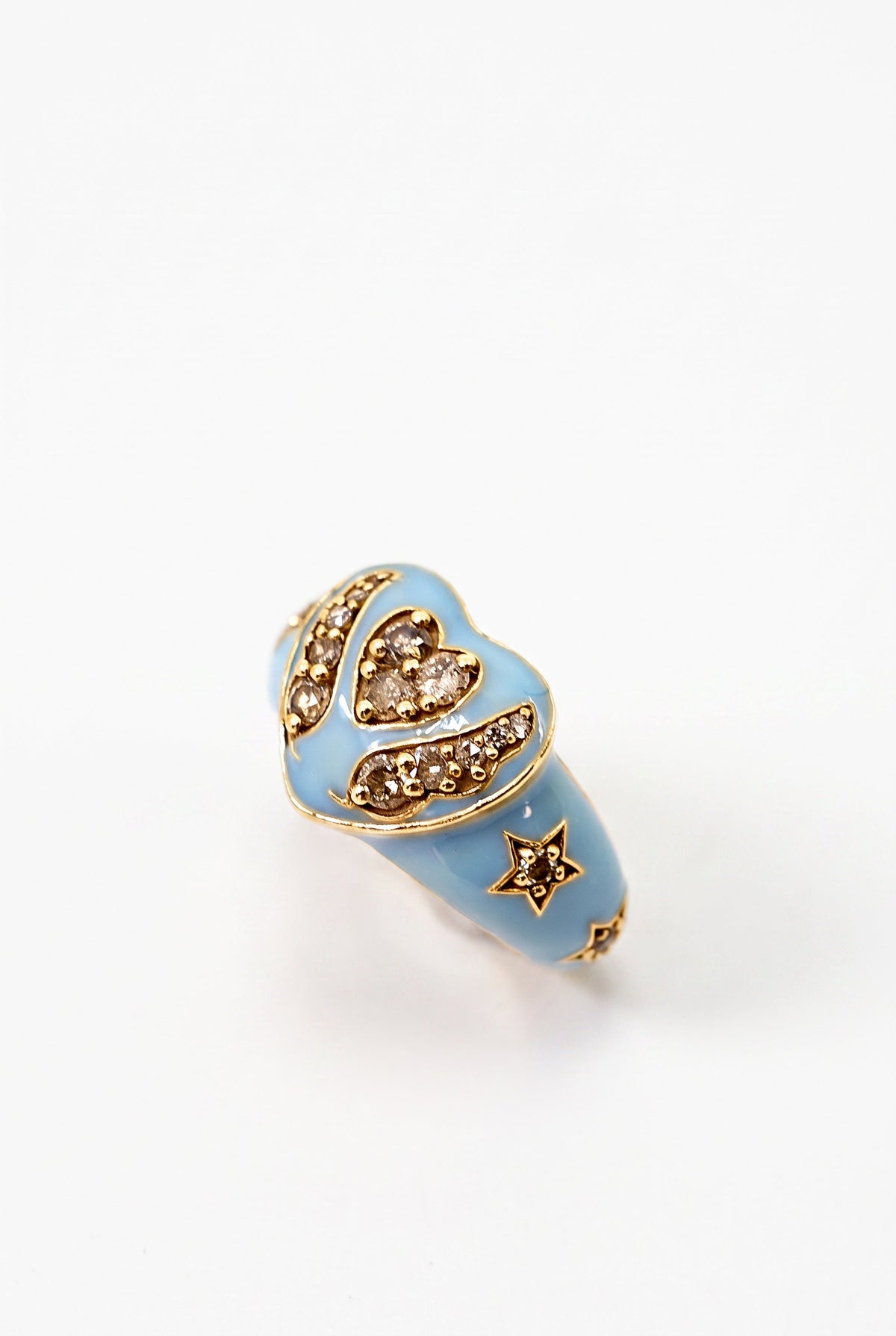 White Diamond Heart Star RingLight Blue Enamel