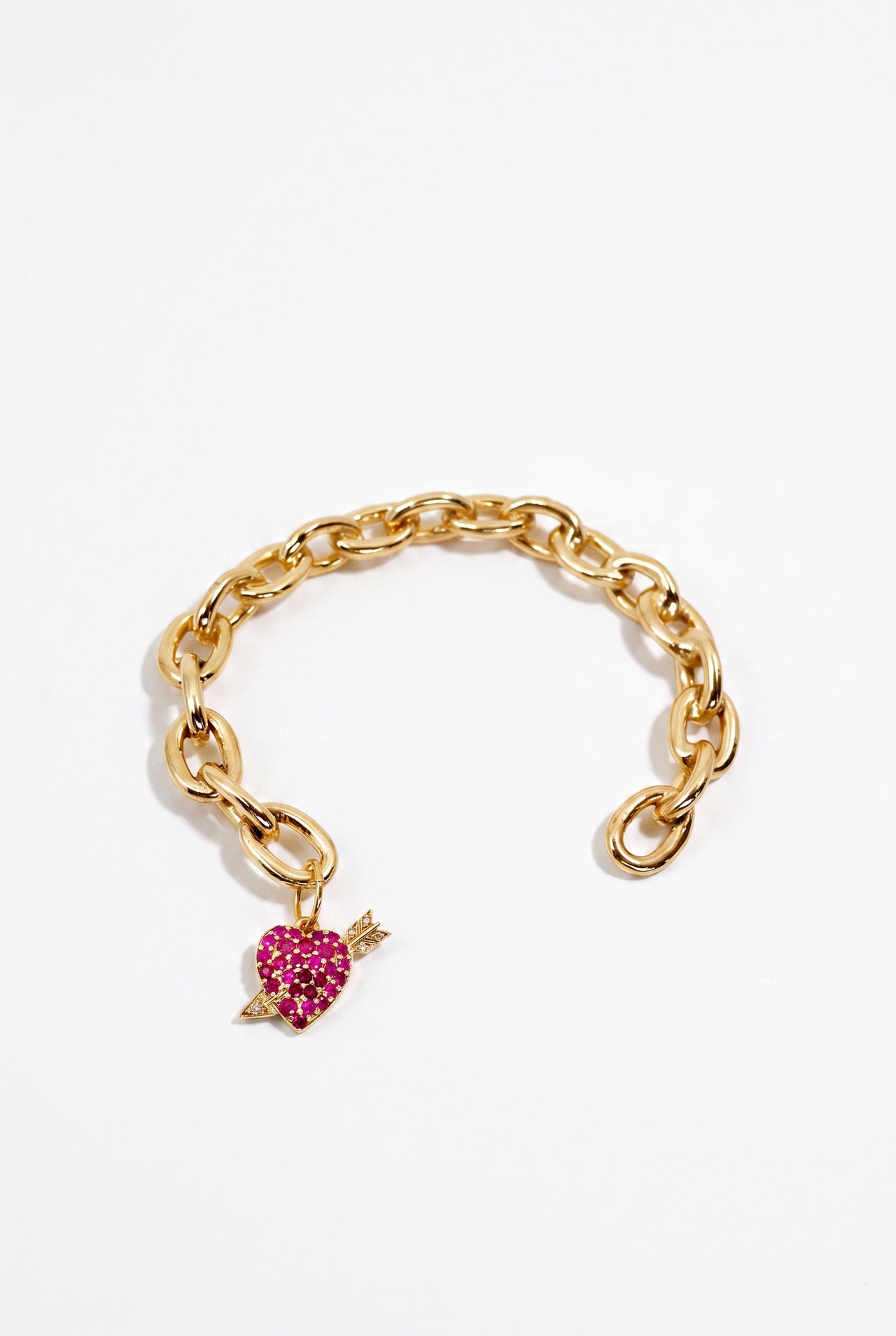 Cupid Heart Cuff  Ruby Charm Bracelet