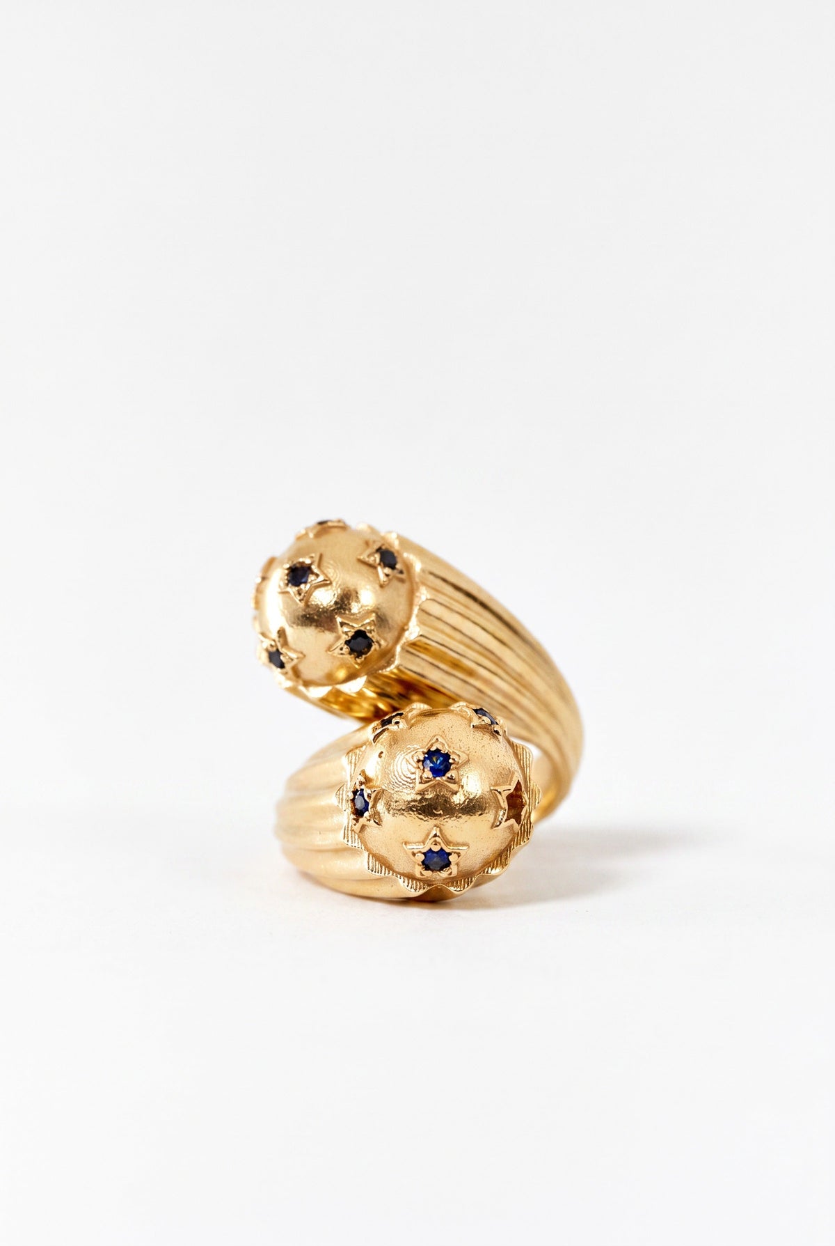 Blue Sapphire Black Diamond Bypass Ring Star
