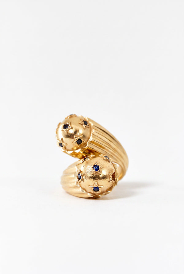 Blue Sapphire Black Diamond Bypass Ring Star