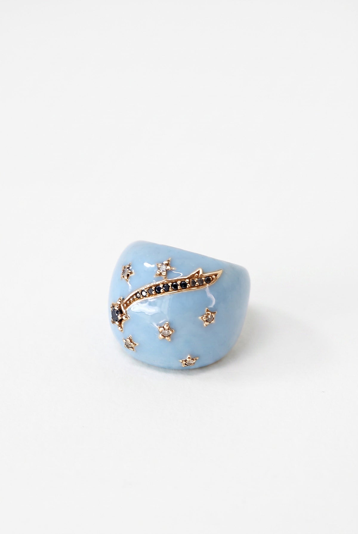 Light Blue Enamel Cocktail Ring Black Diamond Star