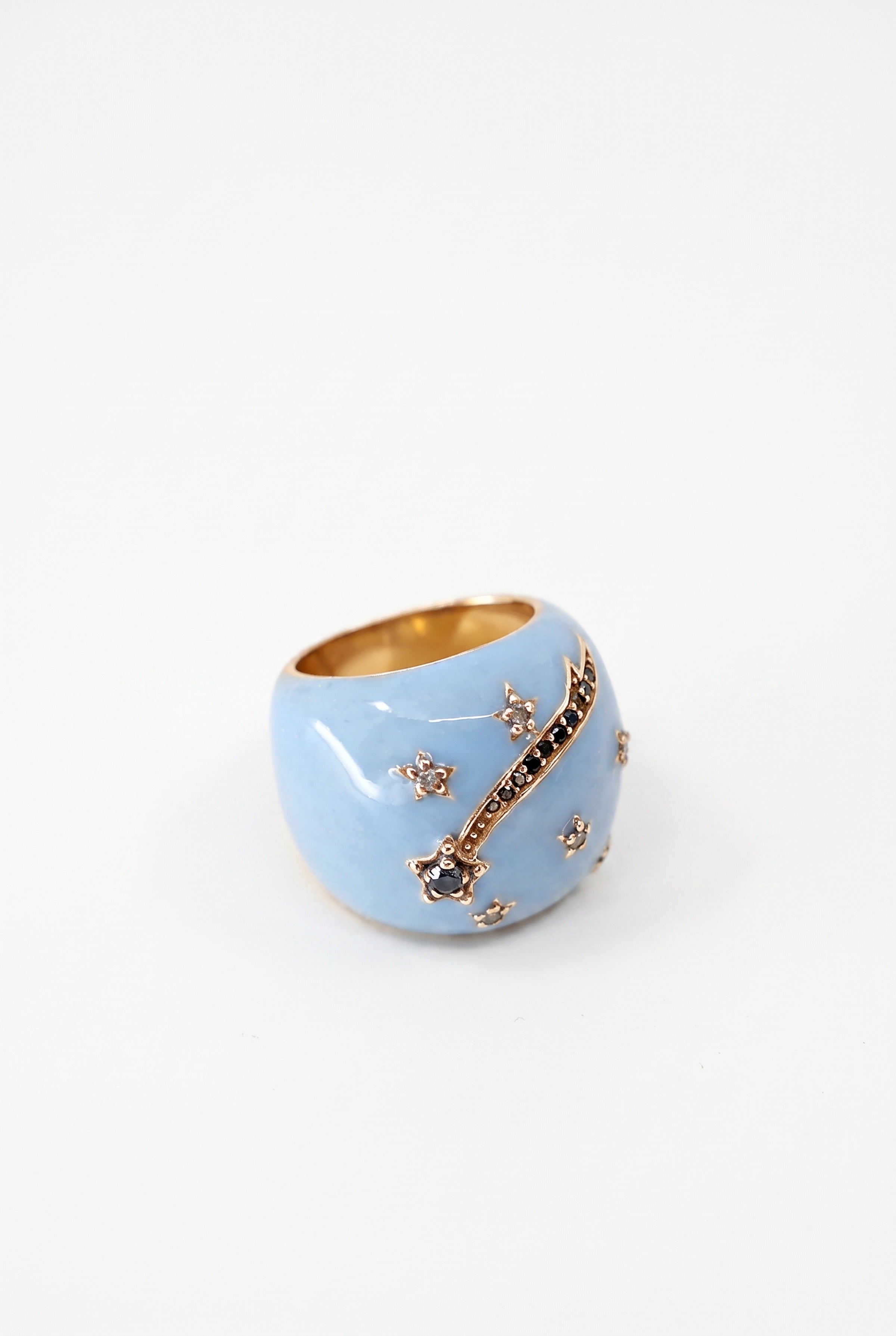 Light Blue Enamel Cocktail Ring Black Diamond Star