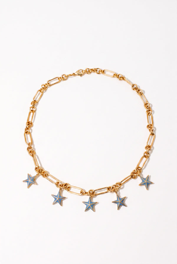 Light Blue Star Necklace Charm Choker Chain
