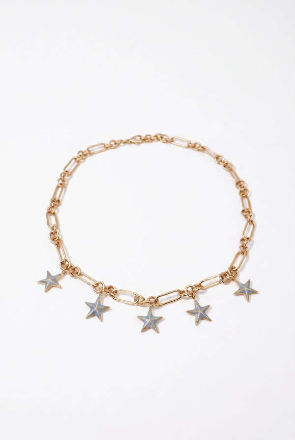 Light Blue Star Necklace Charm Choker Chain