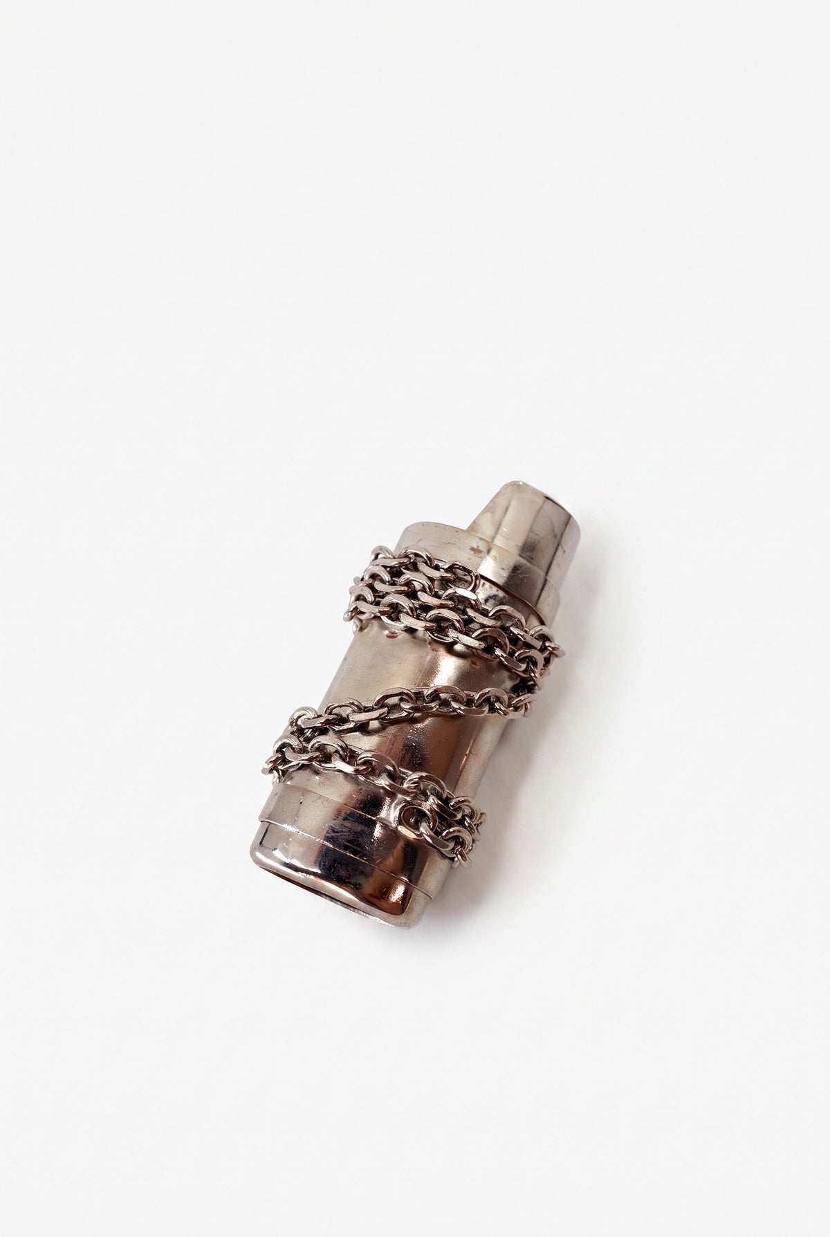 Vintage Palladium Skull Lighter Holder Light Pink Glitter Enamel