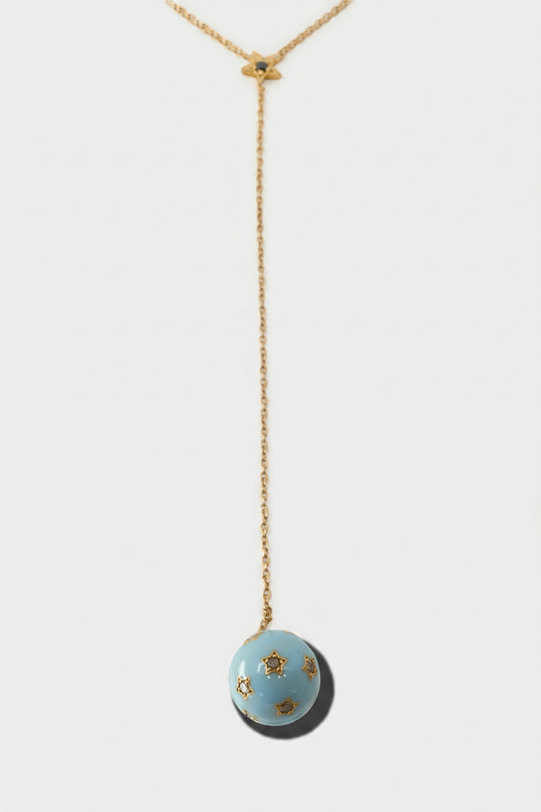 Light Blue Enamel Drop Necklace Diamond Star Sphere