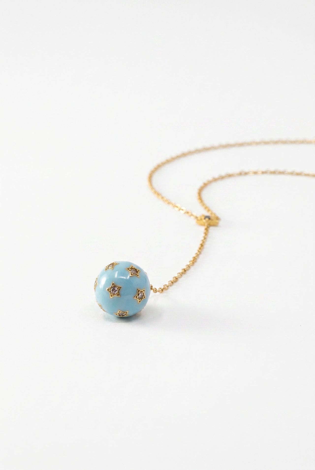 Light Blue Enamel Drop Necklace Diamond Star Sphere