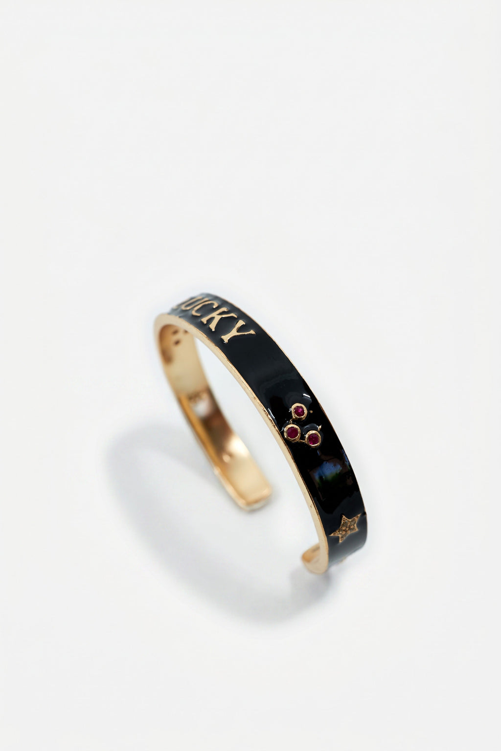 Black Enamel Cuff Ruby Diamond Bracelet