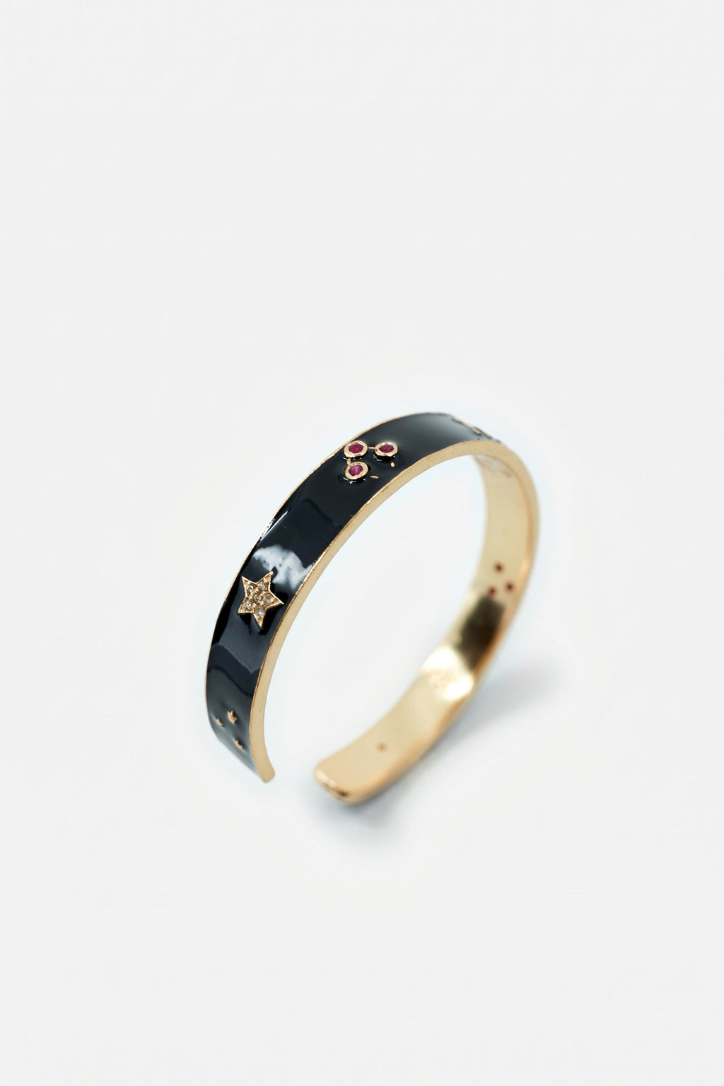 Black Enamel Cuff Ruby Diamond Bracelet