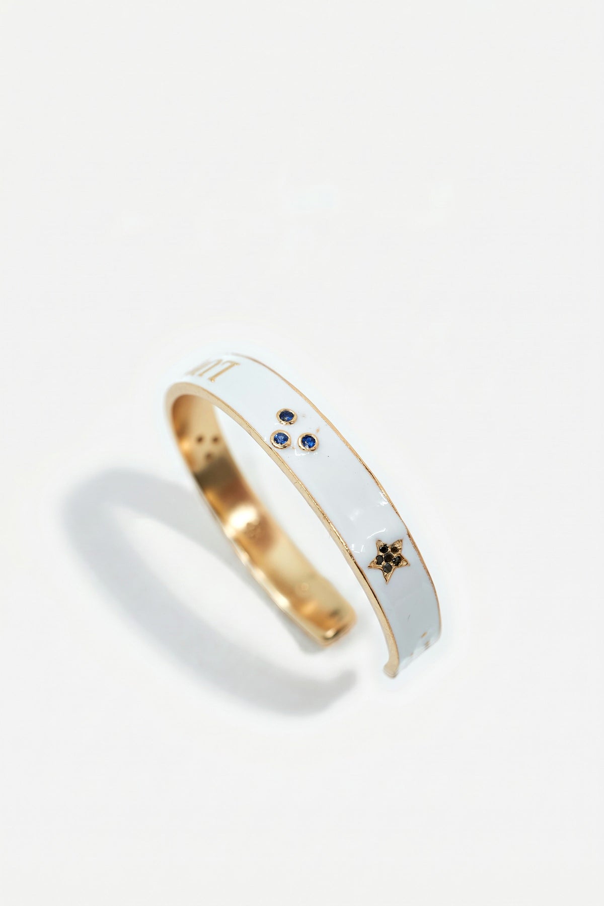 White Enamel Cuff Blue Sapphire Diamond Bracelet
