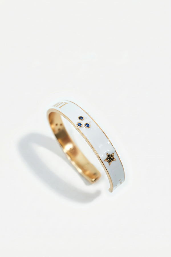 White Enamel Cuff Blue Sapphire Diamond Bracelet