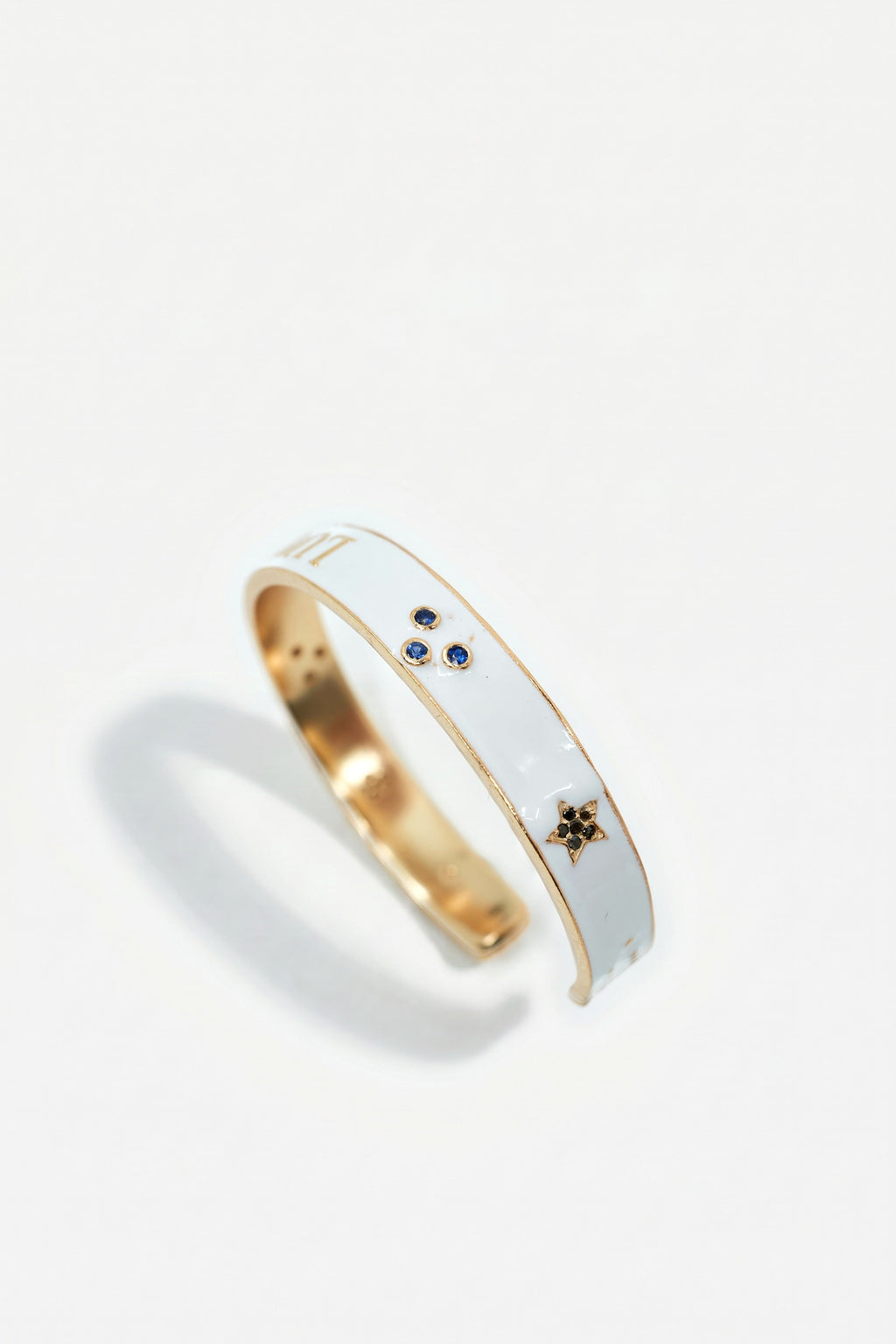 White Enamel Cuff Blue Sapphire Diamond Bracelet