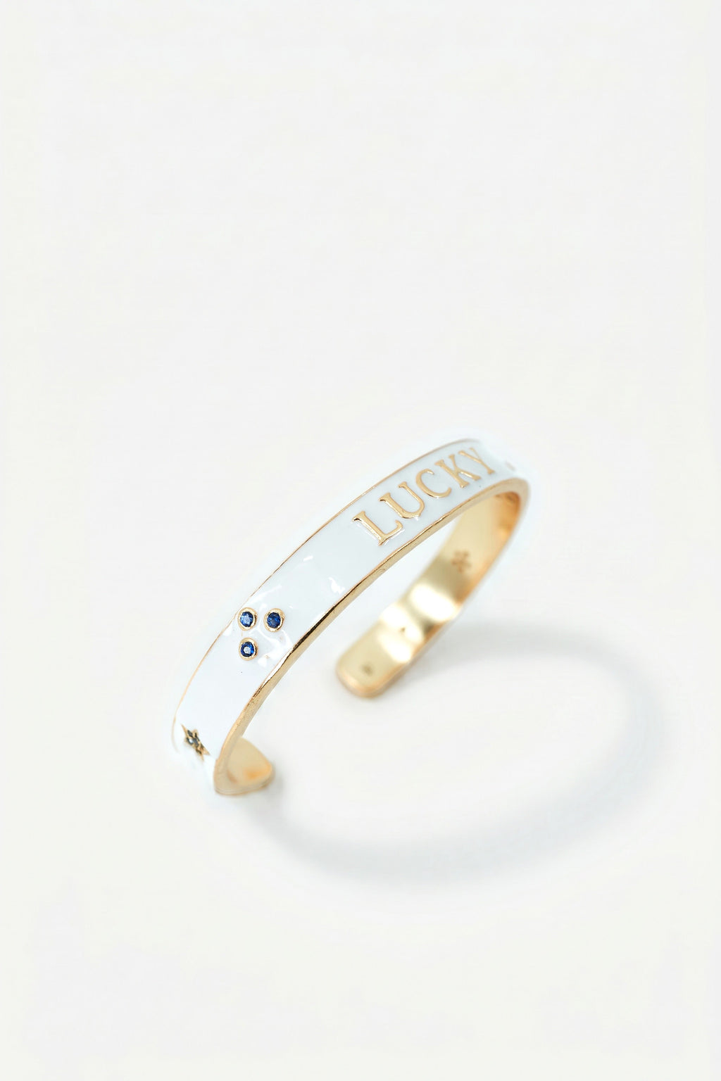 White Enamel Cuff Blue Sapphire Diamond Bracelet