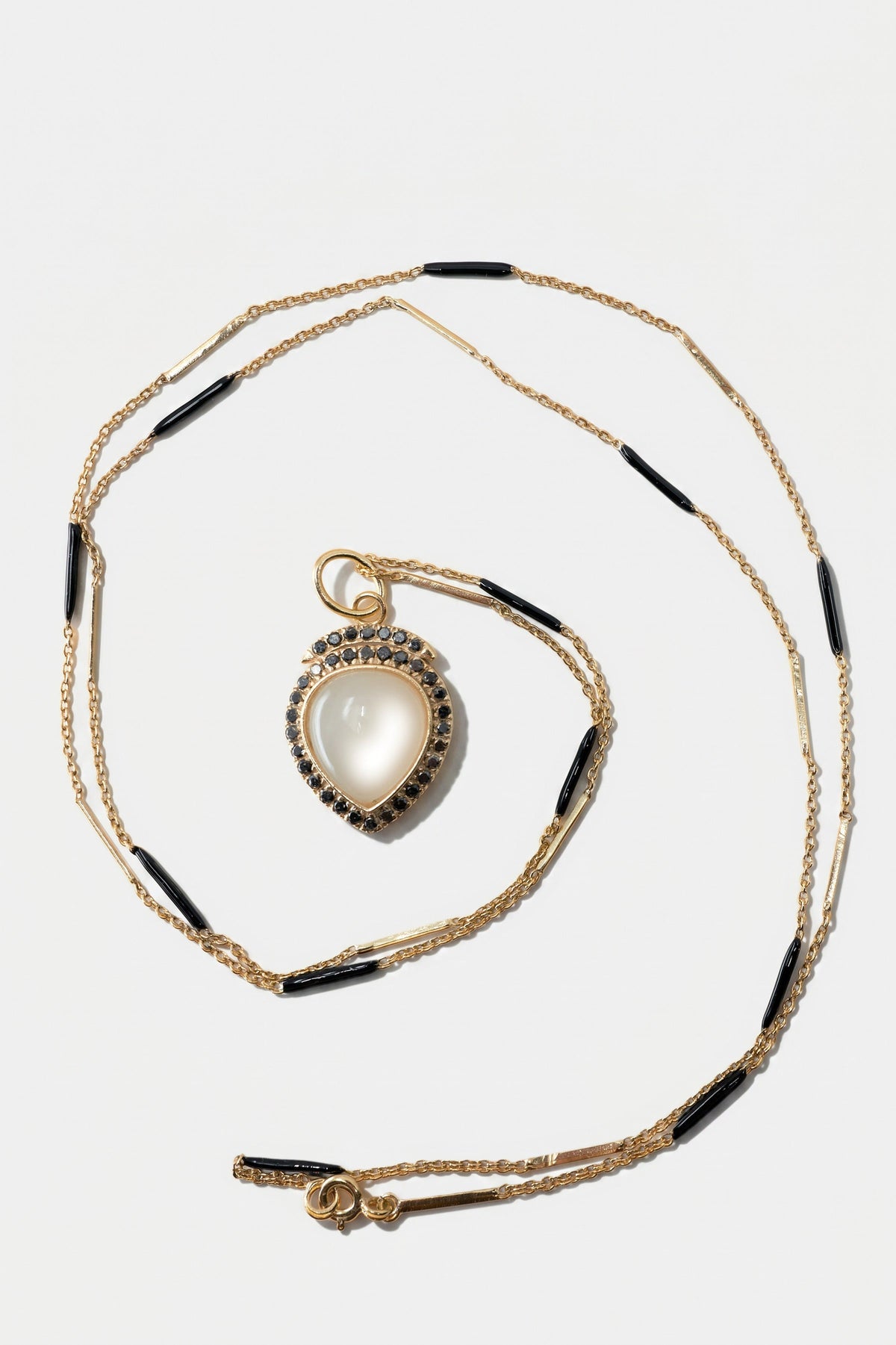 Moonstone Necklace Black Diamond  Black Enamel Chain