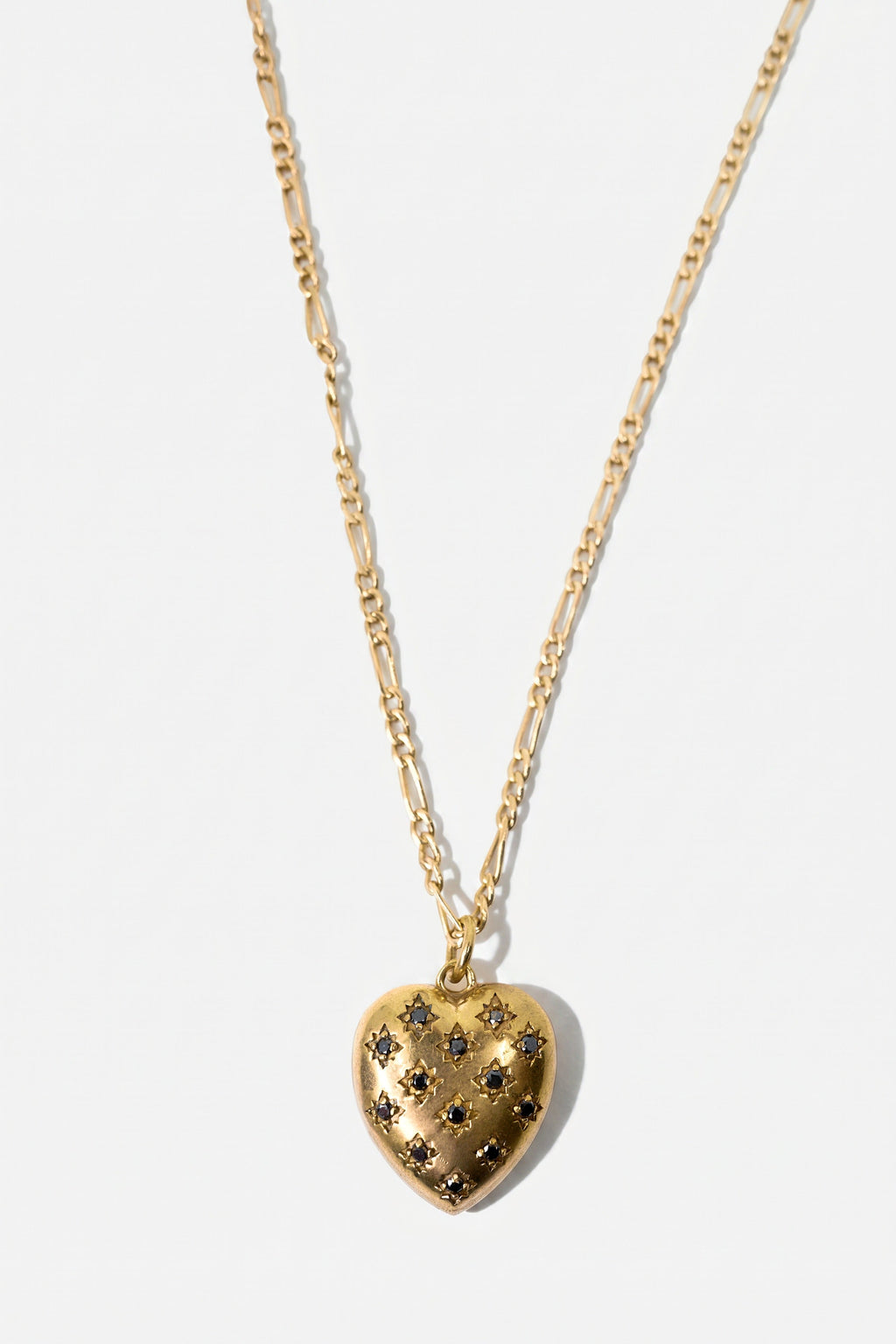 Black Diamond Heart Necklace Figaro Chain