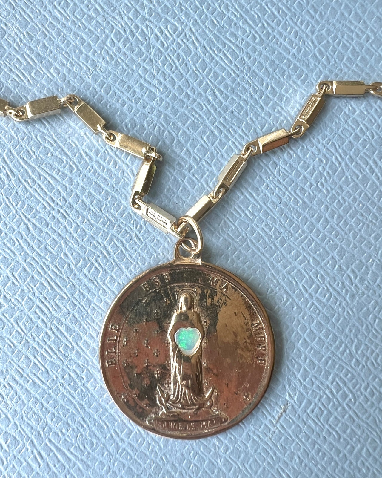 Opal Medal Virgin Mary Medal Necklace