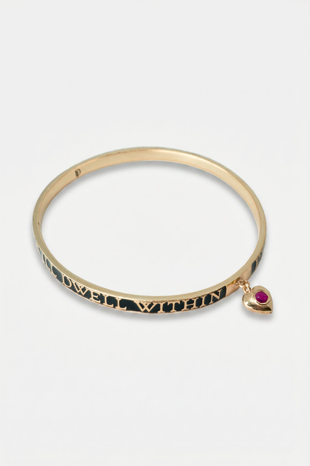 Heart Bangle Black Enamel Ruby Bracelet