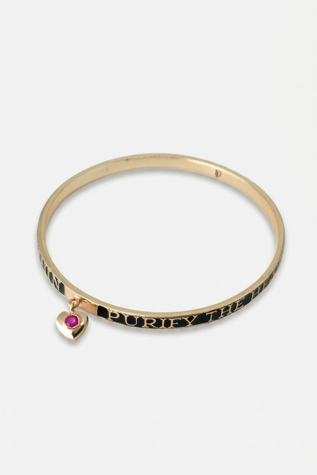 Ruby Heart Bangle Black Enamel Bracelet