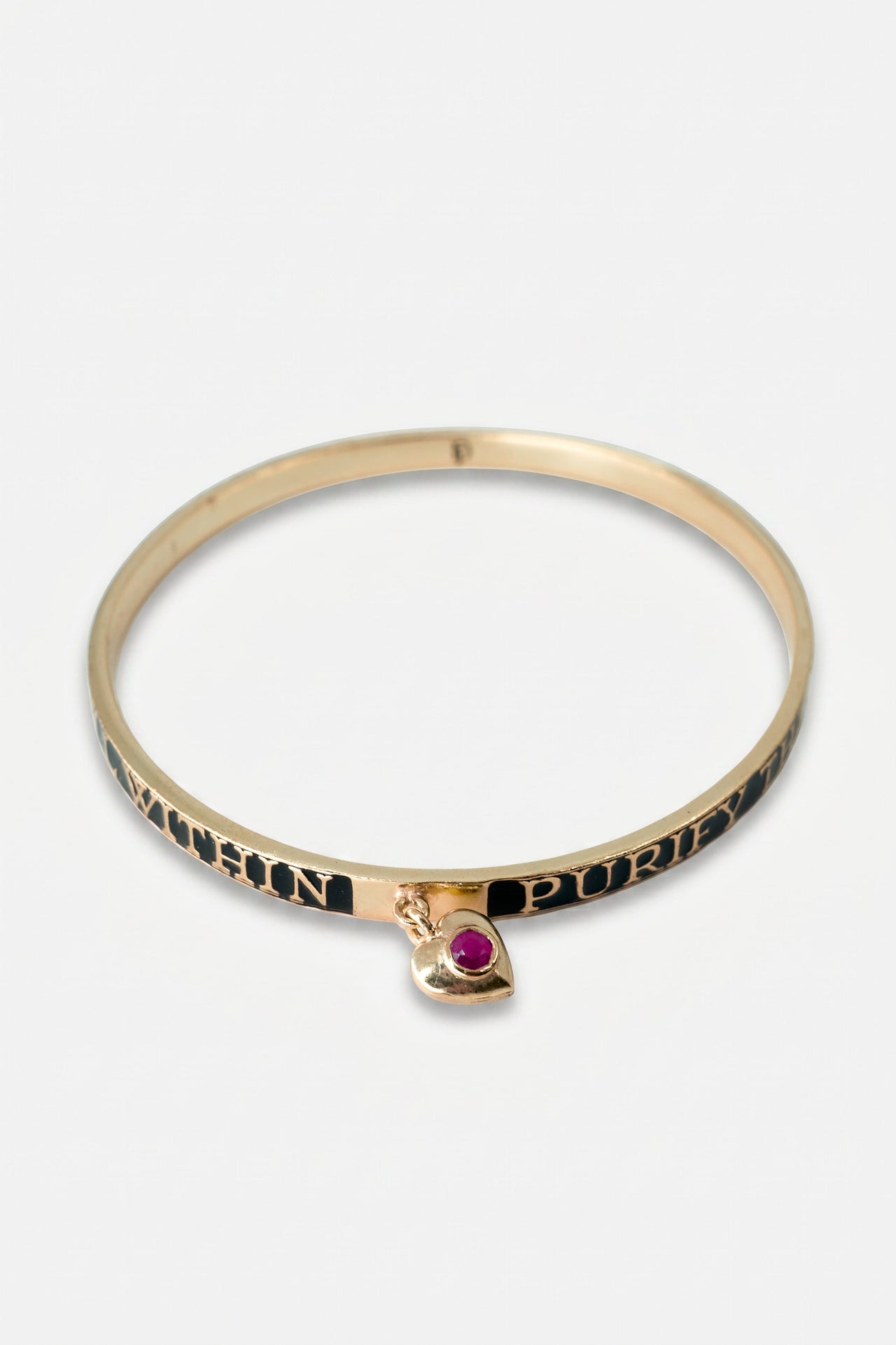 Ruby Heart Bangle Bracelet Black Enamel "Purify your Heart"