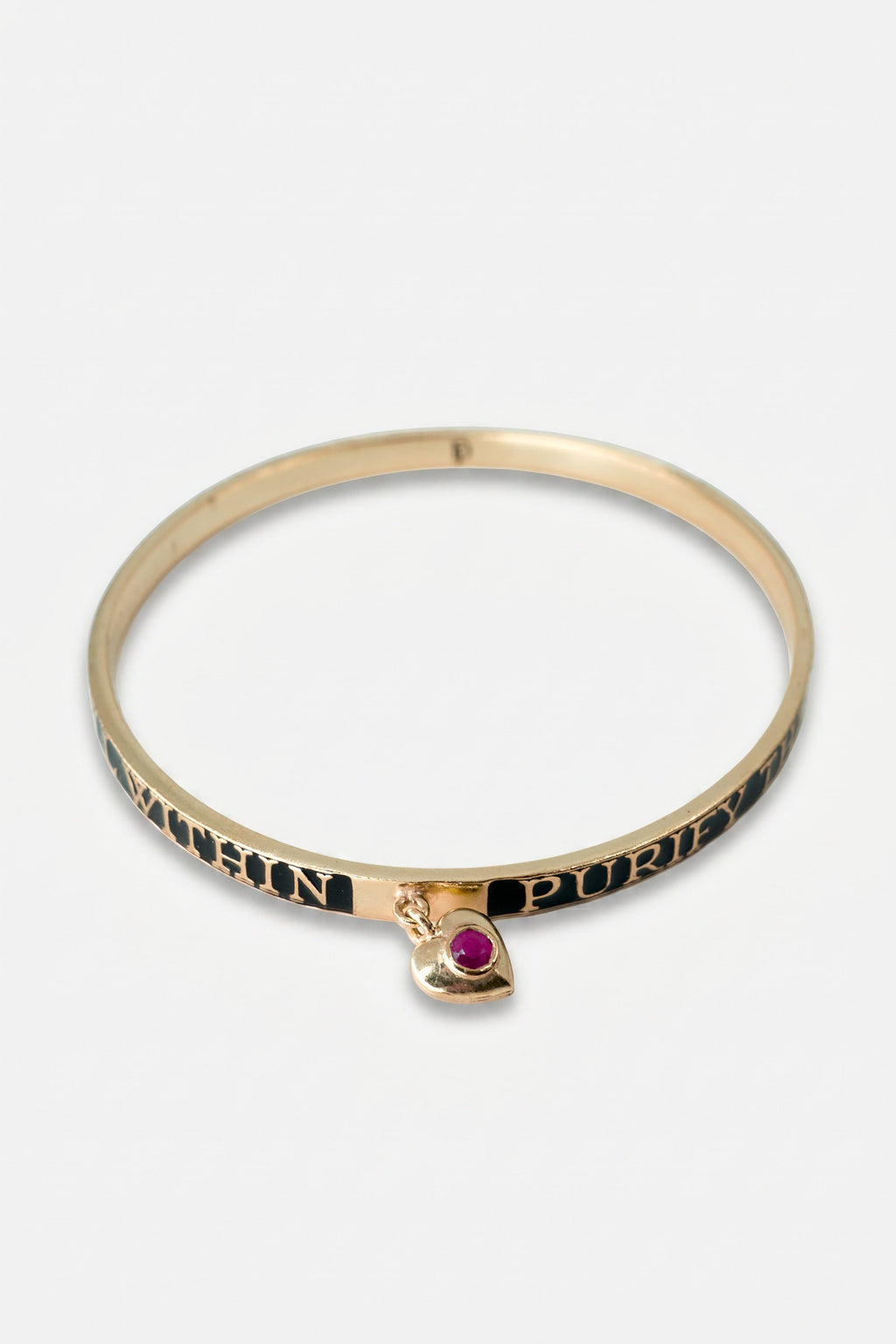 Ruby Heart Bangle Black Enamel Bracelet