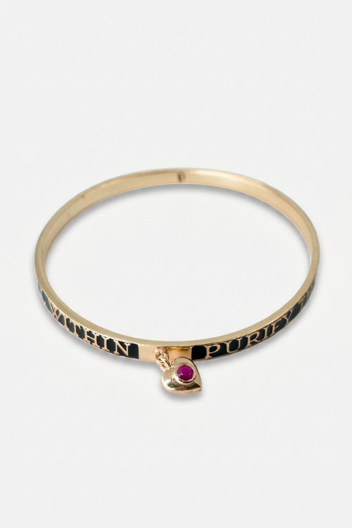 Heart Bangle Black Enamel Ruby Bracelet