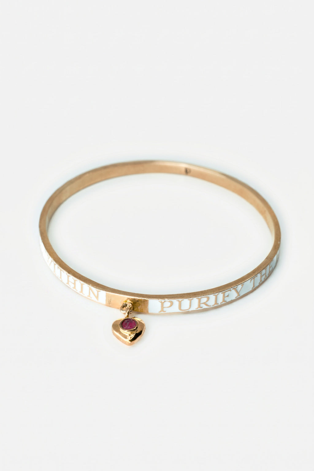 Heart Bangle Black Enamel Ruby Bracelet