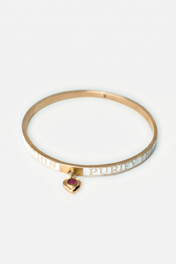 Heart Bangle Black Enamel Ruby Bracelet