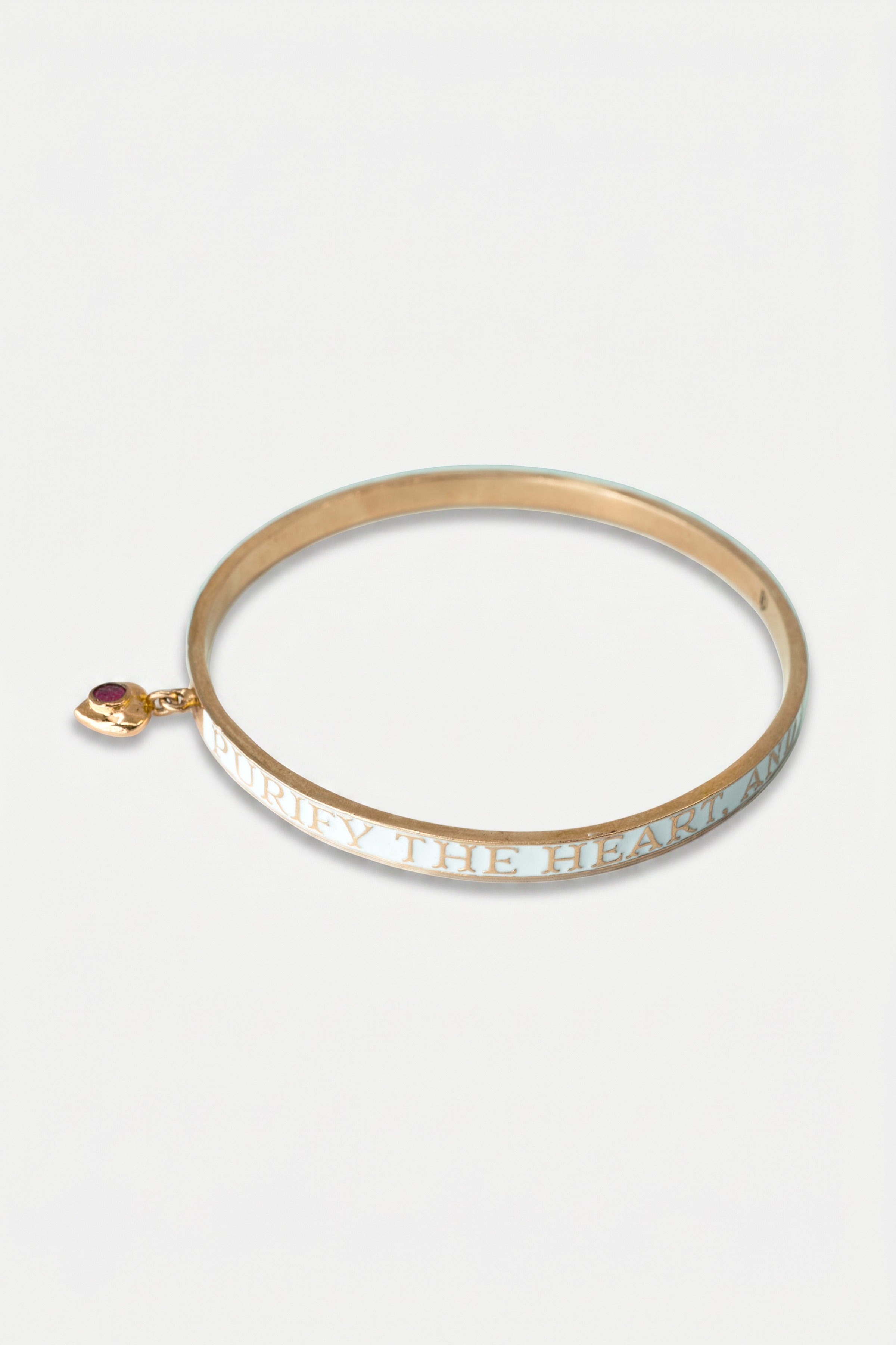 Ruby Heart Bangle White Enamel Bracelet