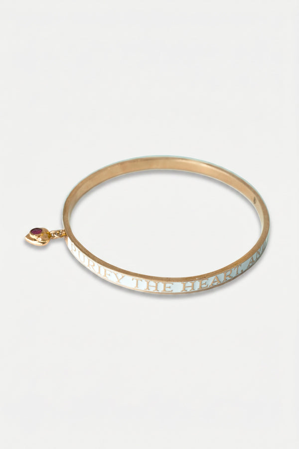 Heart Bangle Black Enamel Ruby Bracelet
