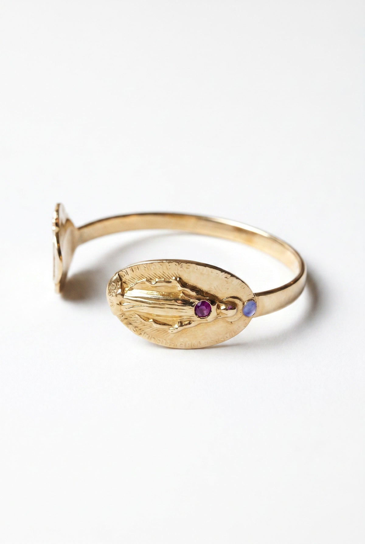 Gold Virgin Mary Cuff Ruby Opal Medal Bracelet (Copy)