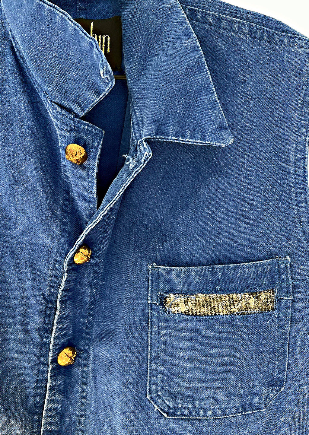 Cobalt Blue Sleeveless French Workwear Jacket – Chains & Gold-Plated Buttons
