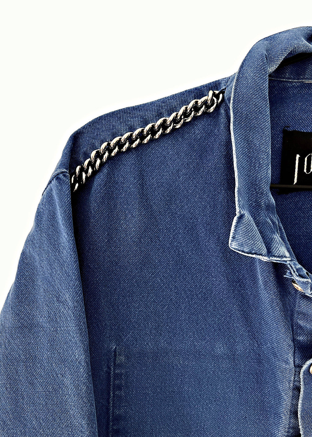 Cobalt Blue Jacket French Work Wear Ruthenium Chain