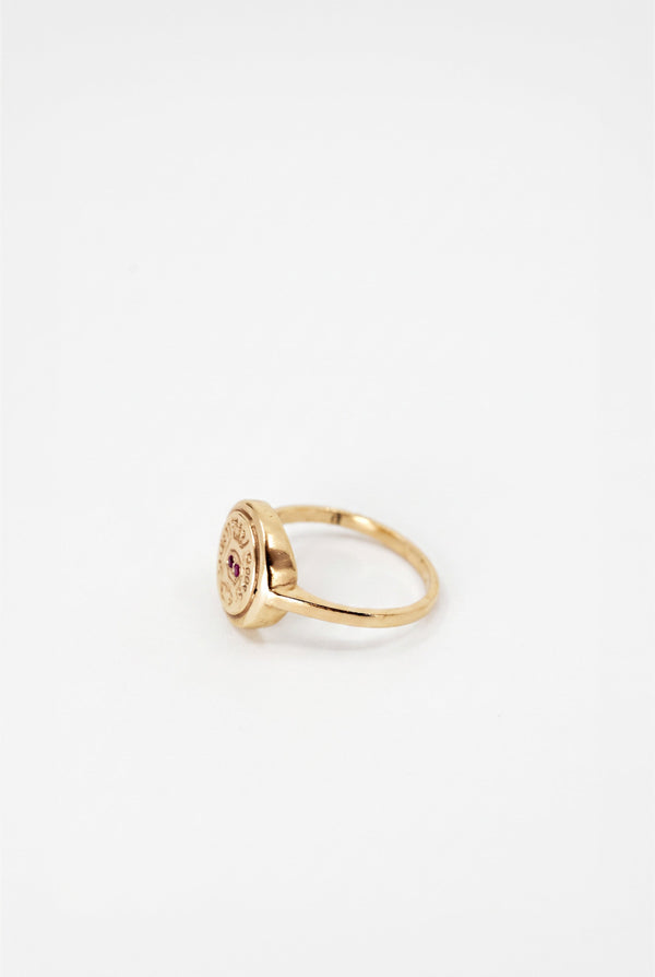 Ruby Crest Signet Skull Ring