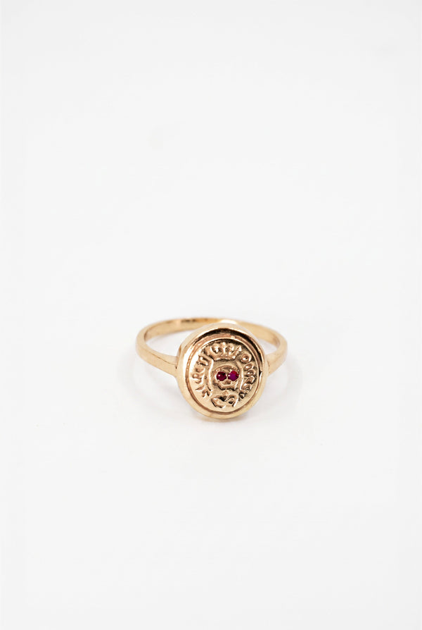 Ruby Crest Signet Skull Ring