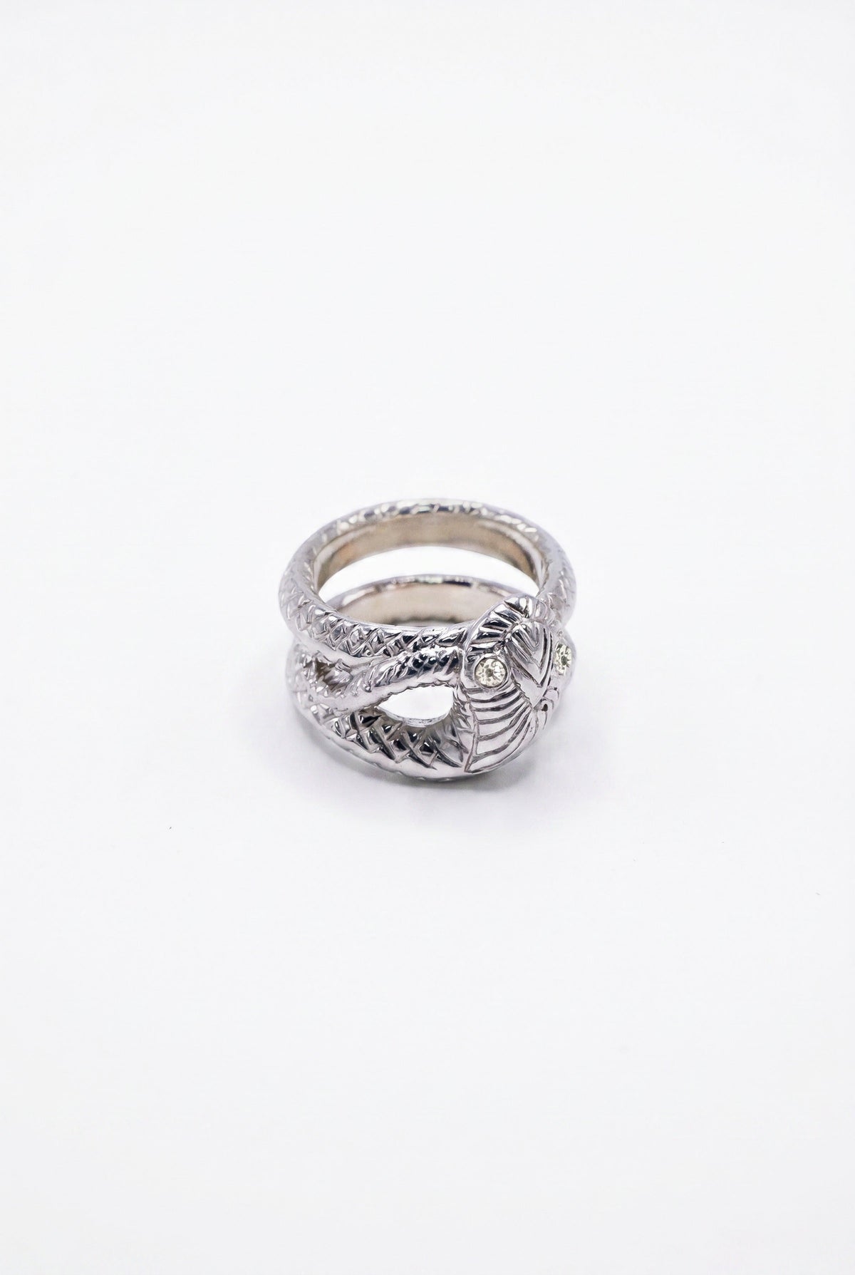 Diamond Snake Ring Double Band Silver