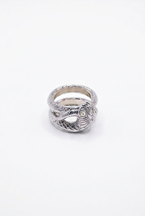 Diamond Snake Ring Double Band Silver